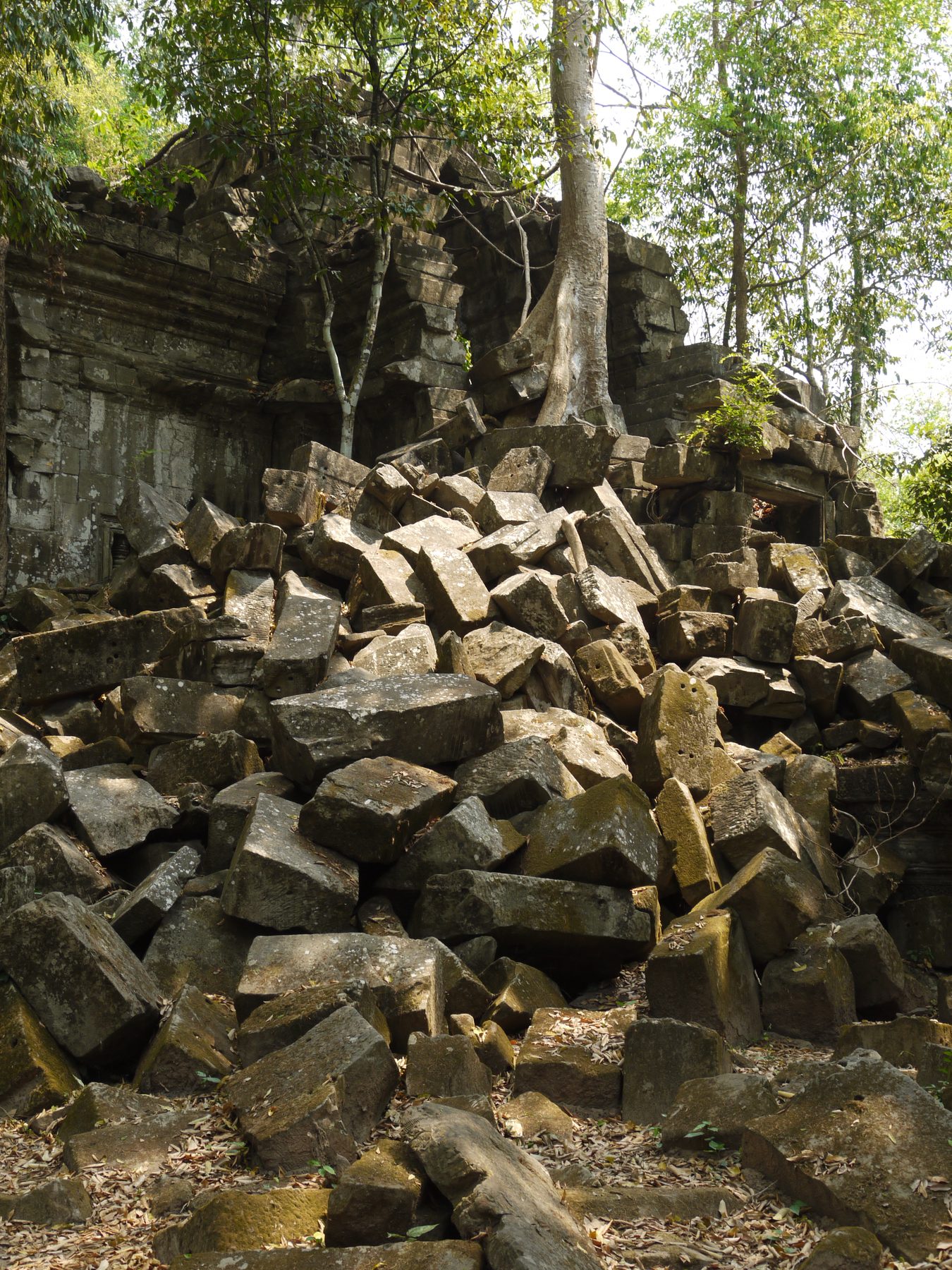 Tumbled stone blocks of an ancient Cambodian temple